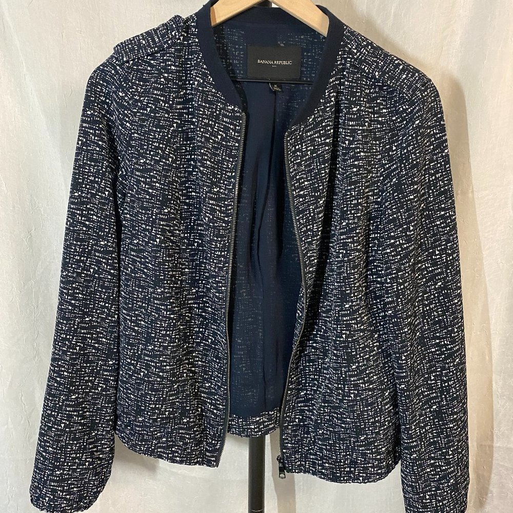 Banana Republic ~ Silky Sleek ~ Abstract Crosshatch Print Zip Up ~ Bomber Jacket
